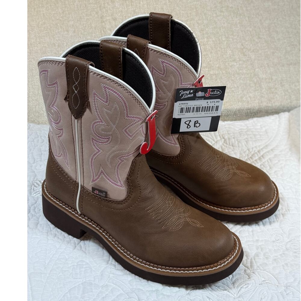 Justin Women Brown Pink 8B NWT Kay Gypsy 8 Inch Western Cowboy Leather Boots